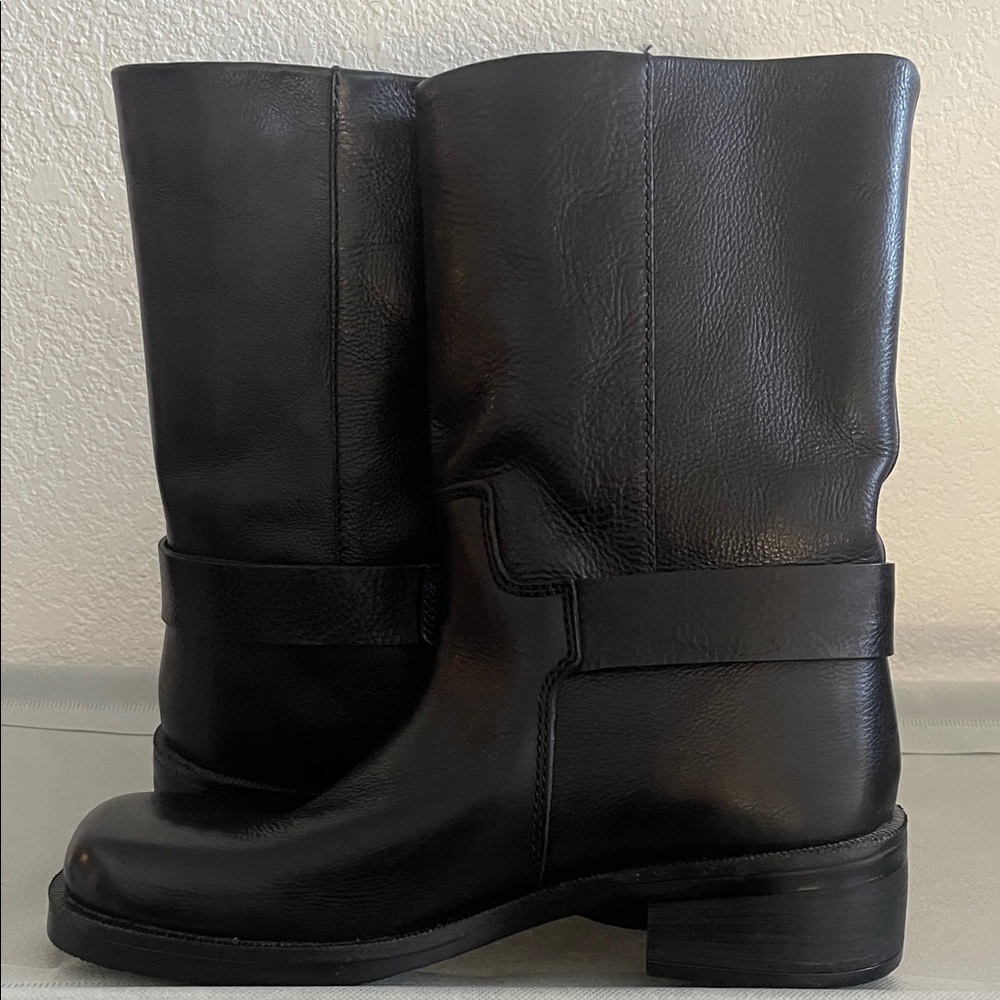 New Zara Women’s Black Buckled Leather Ankle Boots - Picture 5 of 10